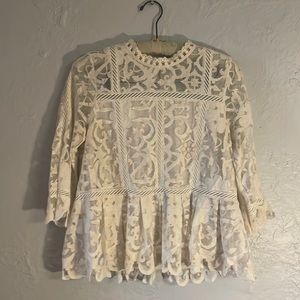 Anthropologie HD in Paris ivory lace blouse 3/4 sleeve size 8